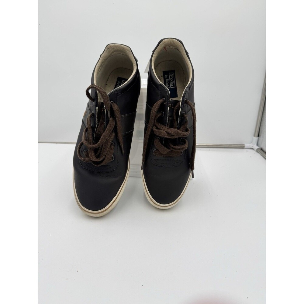 Polo Ralph Lauren HUGH Brown Leather Fashion Sneakers Shoes Mens 11 D Ruber Sol